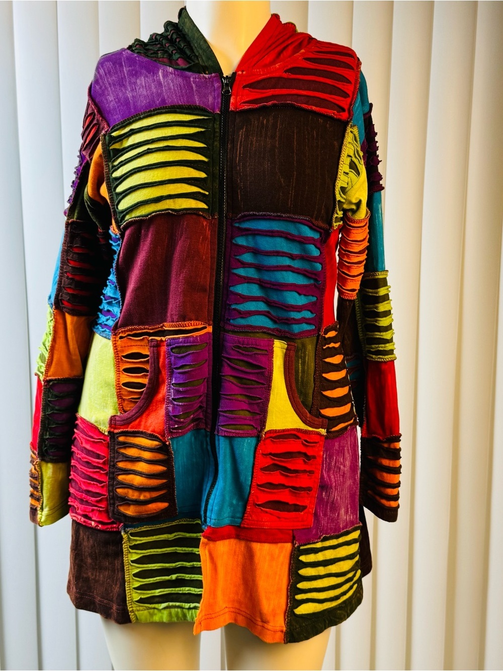 GreaterGood Patchwork Hoodie S/M 100% Cotton Nepal Boho Hippie Festival Jacket - Picture 2 of 12